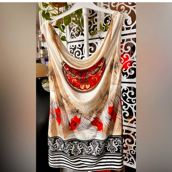 Sleeveless crowl neck top with gold chains size L - Picture 2 of 2